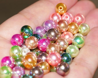 30x Colorful Round 8mm AB Plated Acrylic Beads, Metallic Mixed Rainbow Pearl Beads, Spacer Beads D341