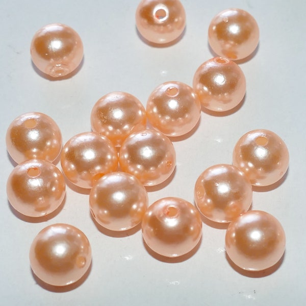 20x Peach Orange Round 10mm Acrylic Pearl Imitation Loose Beads, Beading Supplies D107