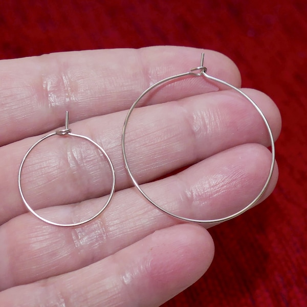 10x Stainless Steel Hoop Earring Wire, Big Circle Loop Hooks with Clasps, No Fade Silver Tone 7 Sizes Earring Wires G032