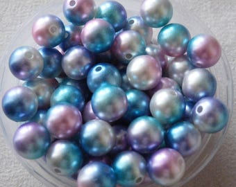 20x Rainbow Mermaid 12mm Beads, Acrylic Round Bubblegum Beads
