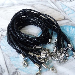 4x Black Braided 18 Faux Leather Necklace Cord, Adjustable Finished Round Leather Cord with Lobster Clasp and 5cm Extension Chain image 4