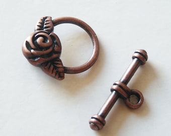 4x Bronze/Copper  Flower Toggle Clasp Connector for Jewelry, Bracelet Necklace Closure C594