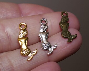 5x Small Mermaid Sea Siren Charms, Silver/Gold/Bronze Ocean Charms G211