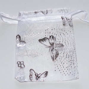 5/10 sacs-cadeaux argentés papillon 7 x 9 cm, Noël/mariage pochettes D087