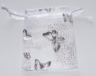 5/10x Bolsas de regalo de organza con forma de mariposa plateada de 7 x 9 cm, bolsas para Navidad/bodas D087