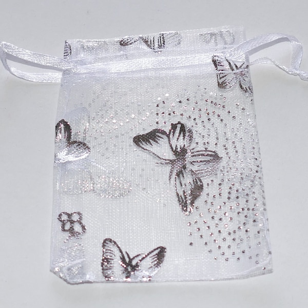 5/10x Sacchetti regalo in organza con farfalla argento 7x9 cm, Sacchetti regalo di Natale, Buste nuziali D087