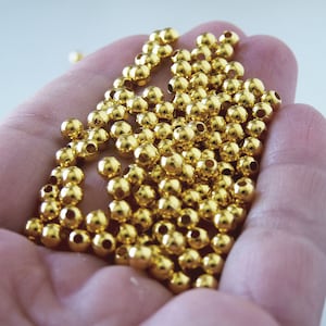 200x Gold Plated 4mm Round Acrylic Pearl Seed Spacer Beads, Round Pearls B073