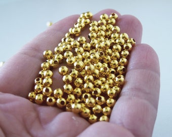 200x Gold Plated 4mm Round Acrylic Pearl Seed Spacer Beads, Round Pearls B073