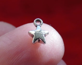 10x Tiny Star Charms for Bracelet/Earrings, Double Sided Antique Silver tone Five Pointed Small Pendants F002