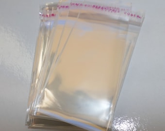 50x Clear Plastic Self Adhesive Seal Bag, 10x5cm Cellophane Packaging Transparent Plastic Pouches D335