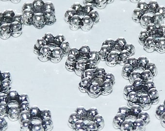 50x Flower Daisy Spacer Beads, 3mm Antique Silver Tone Metal Flower Spacer Beads, Closed Jump Rings, Beading Supplies C265