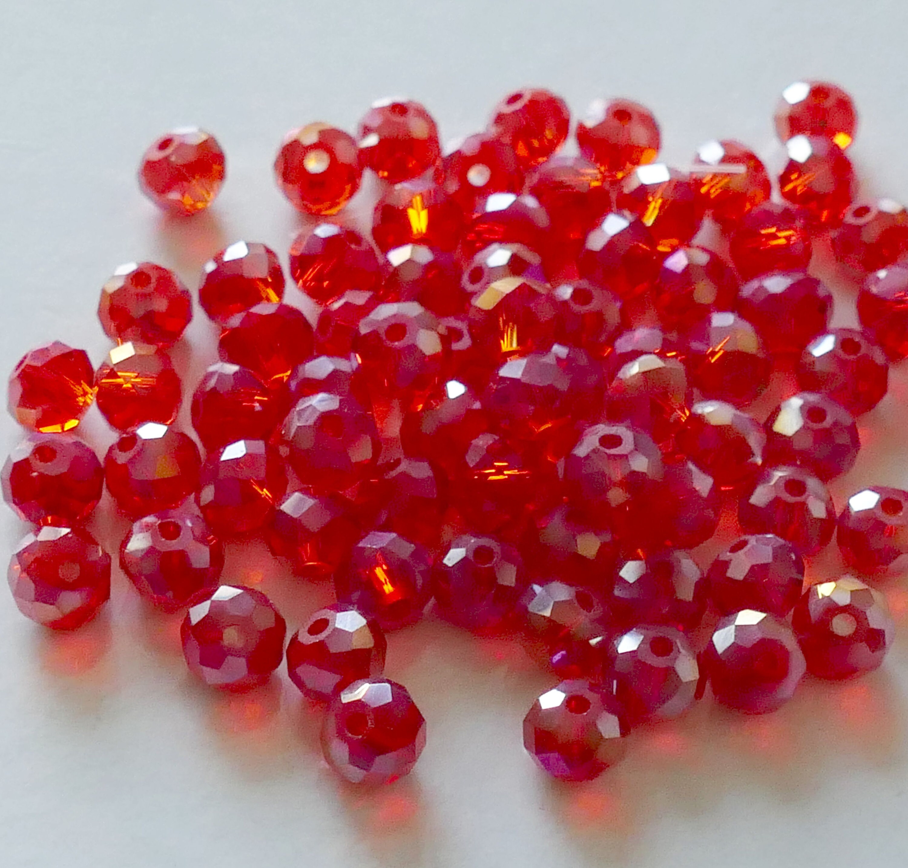 24x Red AB Glass Crystal Beads 6mm x 8mm Rondelle Translucent Etsy