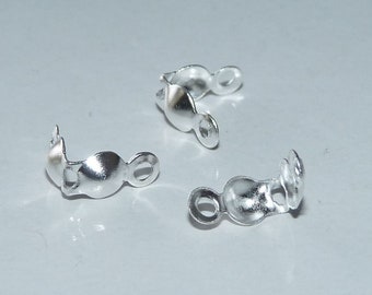 20/50/100x Crimp End Caps, Silver Color Bead Tips, Clamshell Calottes Thread Ends with Closed Loop Crimps B186