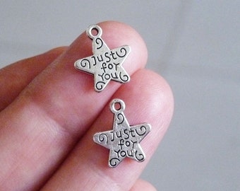 5/10x Star "Just For You" Charms, Antique Silver Tone Small Pendants S11