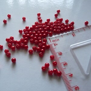 50/100x Red 4mm Acrylic Round Pearl Beads, Plastic Spacer Beads, Beading Supplies B093 image 3