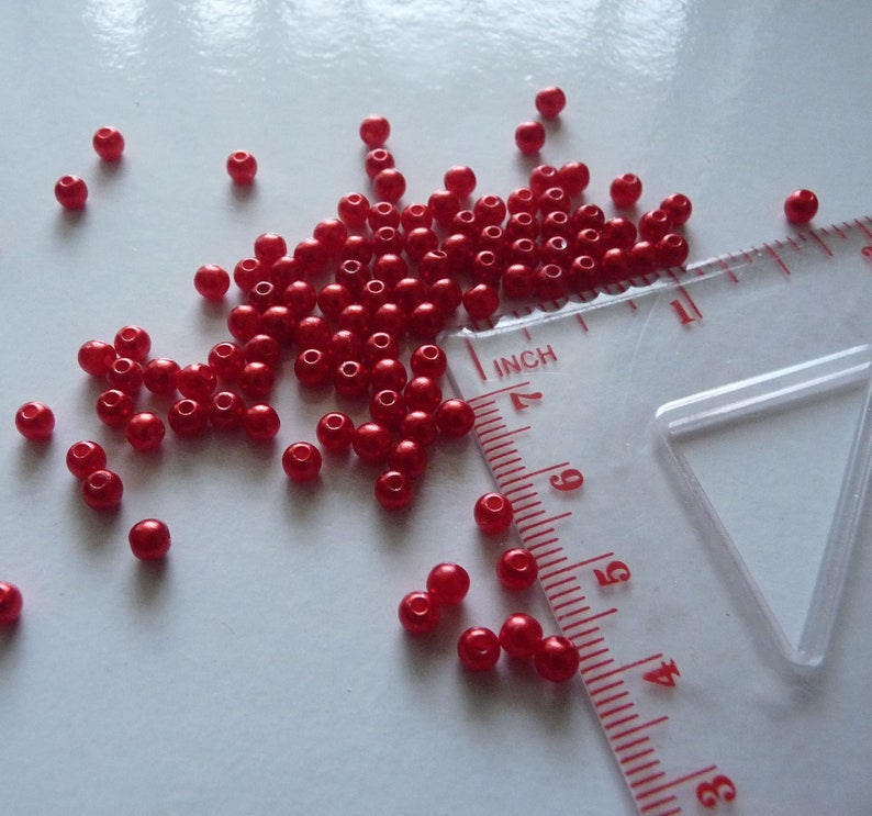 50/100x Red 4mm Acrylic Round Pearl Beads, Plastic Spacer Beads, Beading Supplies B093 image 3