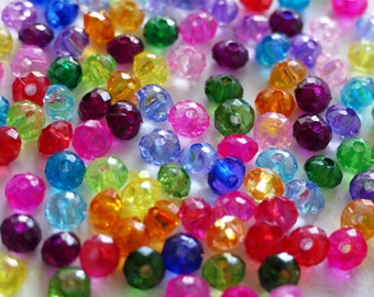 100x Multi Color 6mm Faceted Rondelle Beads, Acrylic Beading Supplies D375