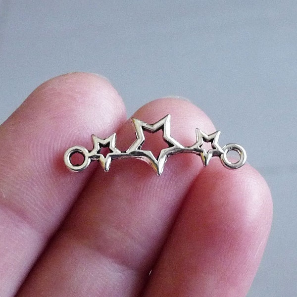 5/10x Star Charm 2 hole Connectors, Antique Silver Tone Five Pointed Star Charms, Jewelry Findings G023