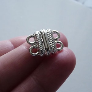 2x Silver Tone 2 Strand Magnetic Clasps, Two Row Magnetic Closure for Bracelet/Necklace Fastener C713
