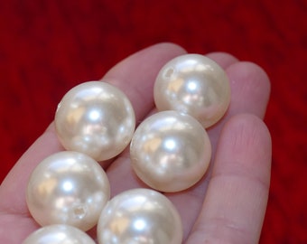 4x Ivory Shiny Acrylic Pearl Imitation Round 14mm/16mm/18mm/20mm Beads, Loose Cream Large Spacer Beads F099