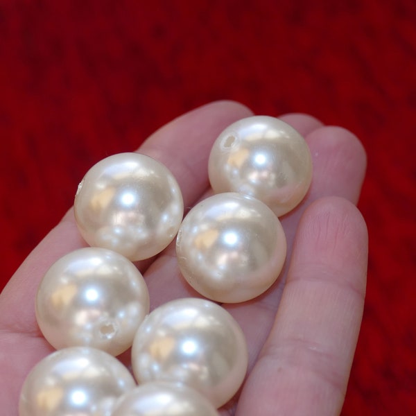 4x Perles d'imitation rondes en acrylique brillant ivoire 14 mm/16 mm/18 mm/20 mm, grosses perles d'espacement crème en vrac F099