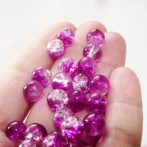 10x Purple Crackle Glass Beads, 8mm Cracked Marbles, Beading SuppliesC781