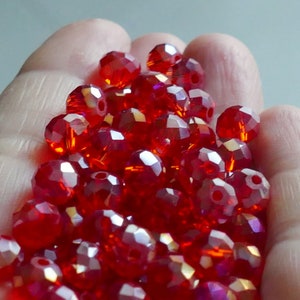 24x Red AB Glass Crystal Beads 6mm x 8mm, Rondelle Translucent Glass Beads, Beading Supplies D172