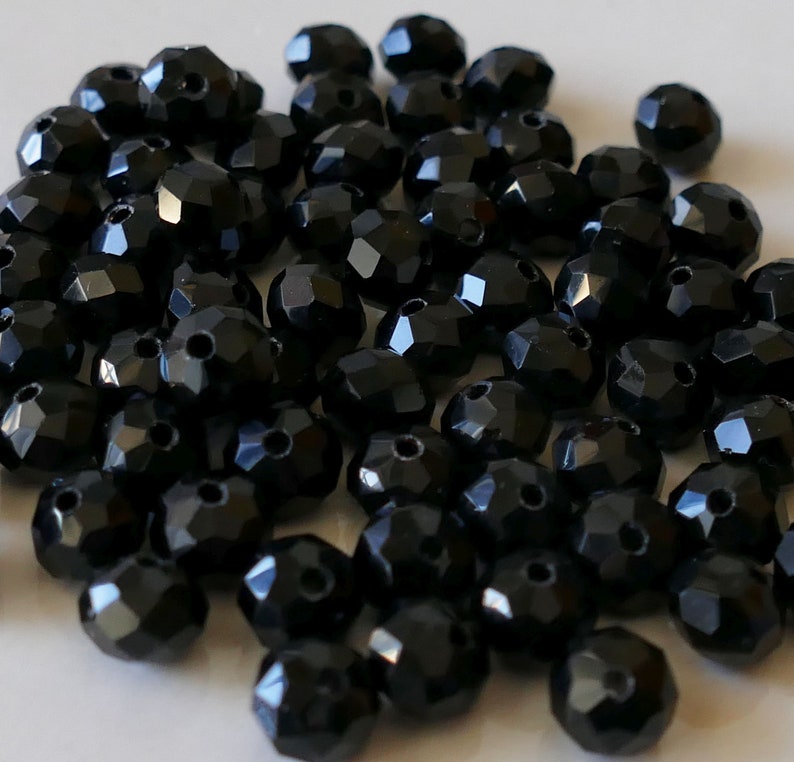 24x Black Crystal Glass Beads 6mm X 8mm Rondelle Faceted Etsy