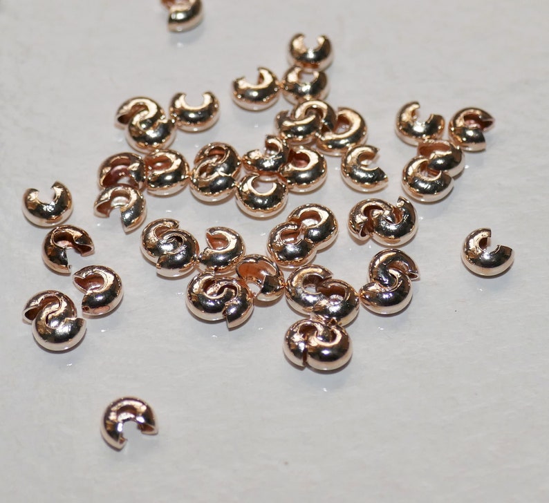 20/50x Crimp Bead Knot Covers, 3mm/4mm/5mm Rose Gold Tone Cord Ending Bead Stoppers, Beading Supplies G016 image 2