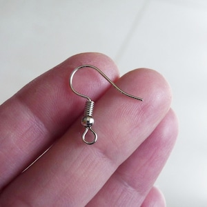 20/50x Stainless Steel Earring Hook Wires, Silver tone Hypoallergenic French Hooks, Fish Hook, Ball and Coil Ear Wire B313