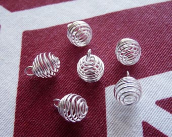 50x Bulk Pearl Bead Cages, 9x12mm Silver Plated Wire Spiral Pearl Holders