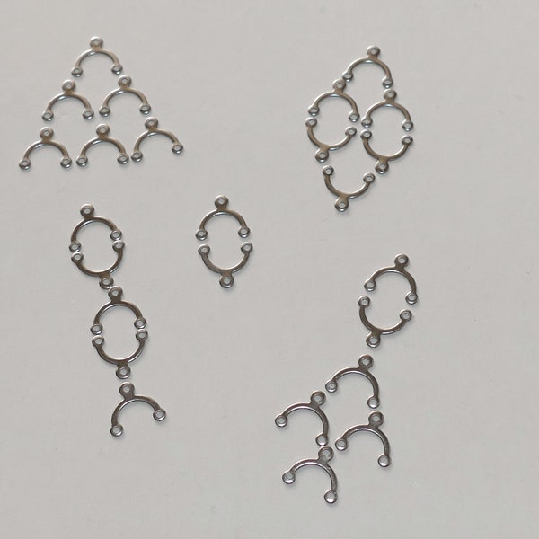 10x U Shape Stainless Steel 3 Hole Earring Connectors in Two Sizes, Dull Silver Tone Jewelry Making Findings F234