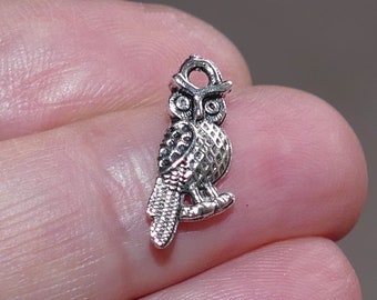 5/10x Owl Charm, Antique Silver Tone Metal Pendants D063