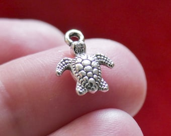 Dijes de tortuga 5/10x, colgantes de tortuga pequeños, tono plateado antiguo G168