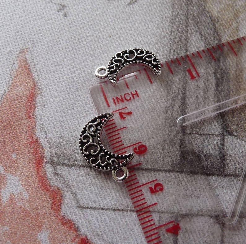 30x Crescent Moon Bulk Charms Antique Silver Tone Filigree Moon Charms