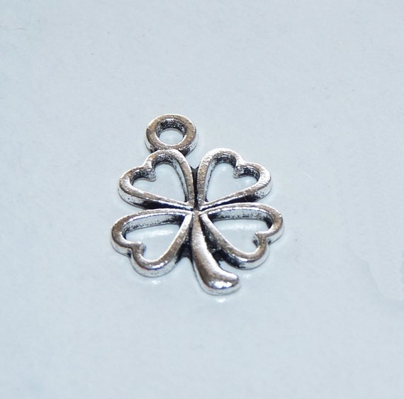 5/10x Lucky 4 Leaf Clover Charms, Antique Silver Tone Four Leaves Pendants U127