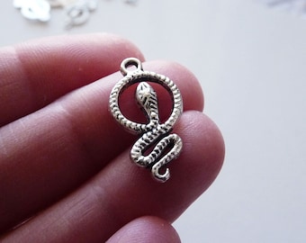 5/10x Snake Charm, Antique Silver Tone U170