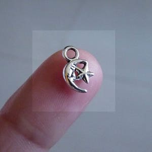 10x Moon Star Charm, Antique Silver Charms, Free shipping U154