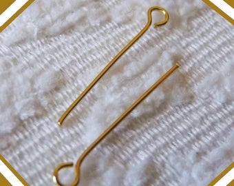 50/100 alfileres de ojo dorados de 4/5" de largo, 20 mm, color dorado, suministros para bisutería.