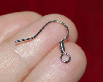 20/50x Stainless Steel Coil Earring Hooks, Silver Tone Hypoallergenic Spring Ear Wires D411