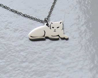 Flongo Collana Gatto E Luna In Acciaio Inox, Regolabile 40-45 Cm, Gioiello Per Amanti Dei Gatti