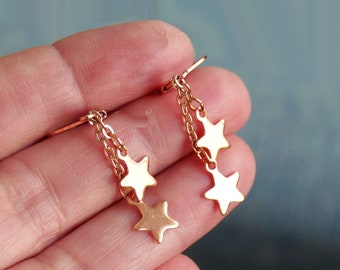Rose Gold Stainless Steel Star Leverback Earrings - Elegant Celestial Jewelry J079