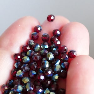 48x Red AB 3mm x 4mm Rondelle Burgundy Crystal Glass Beads, Beading Supplies G261