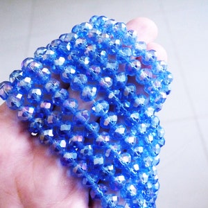 24x Blue Crystal 8mm Rondelle Glass Beads, Beading Supplies C164