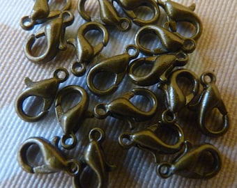 20/50x petits fermoirs de homard en bronze de 10 mm, fermeture de collier, fermoirs de pince de homard, attache de collier