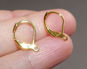 10/30x Leverback Earring Hooks, Gold Plated Earring Wires French Hook, French Earring Hook w/Open Loop, Locking Ear Wires, Earring Findings