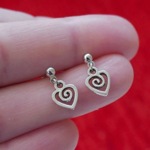 Small Heart Spiral Silver Tone Stainless Steel Ball Stud Earrings G107