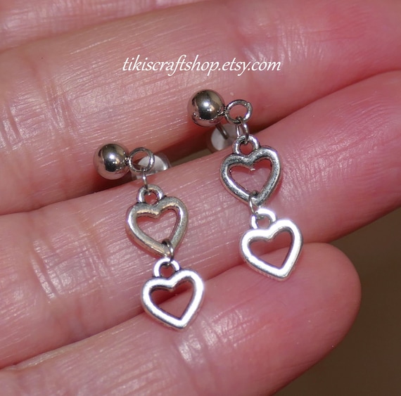 Earring Posts, Heart with Loop 6mm, Silver Plated (5 Pairs