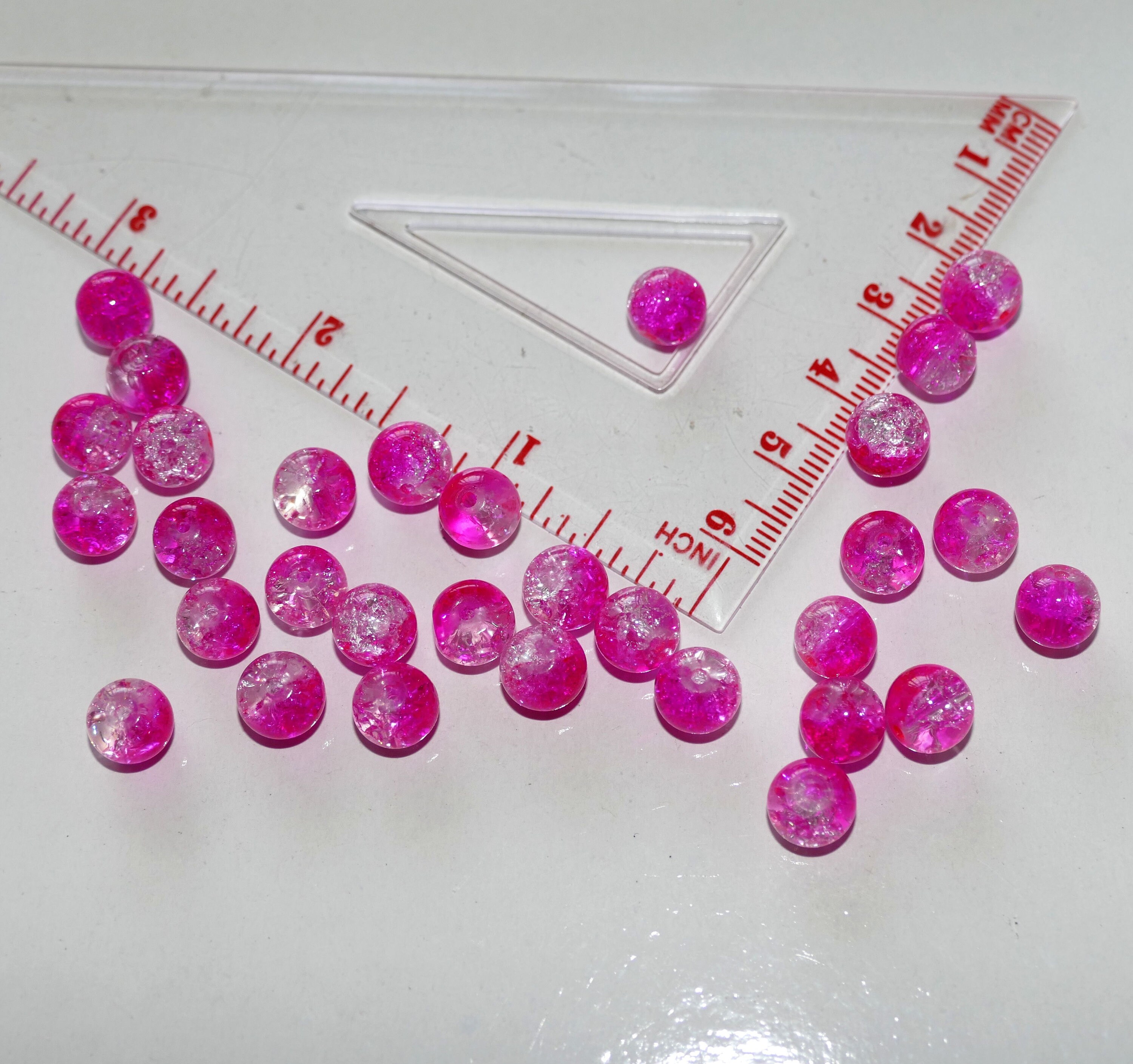 10x Hot Pink Crackle Glass Beads, 8mm Marbles Cracked Glass Beads, Pink  Crackled Spacer Beads C732 