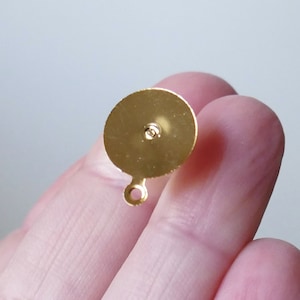 10x Gold Earring Studs with Loop Stainless Steel 4mm/6mm/8mm/10mm/12mm Blank Flat Back Pad Cabochon Earring Base Posts w/Rubber Backs G014